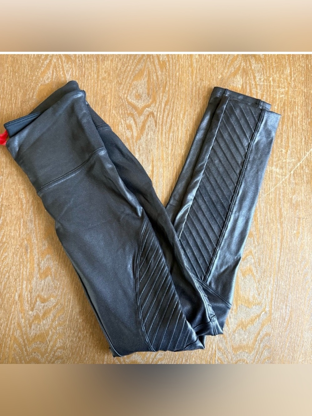 SPANX Faux Leather Moto Leggings Black Size Small S High Rise
